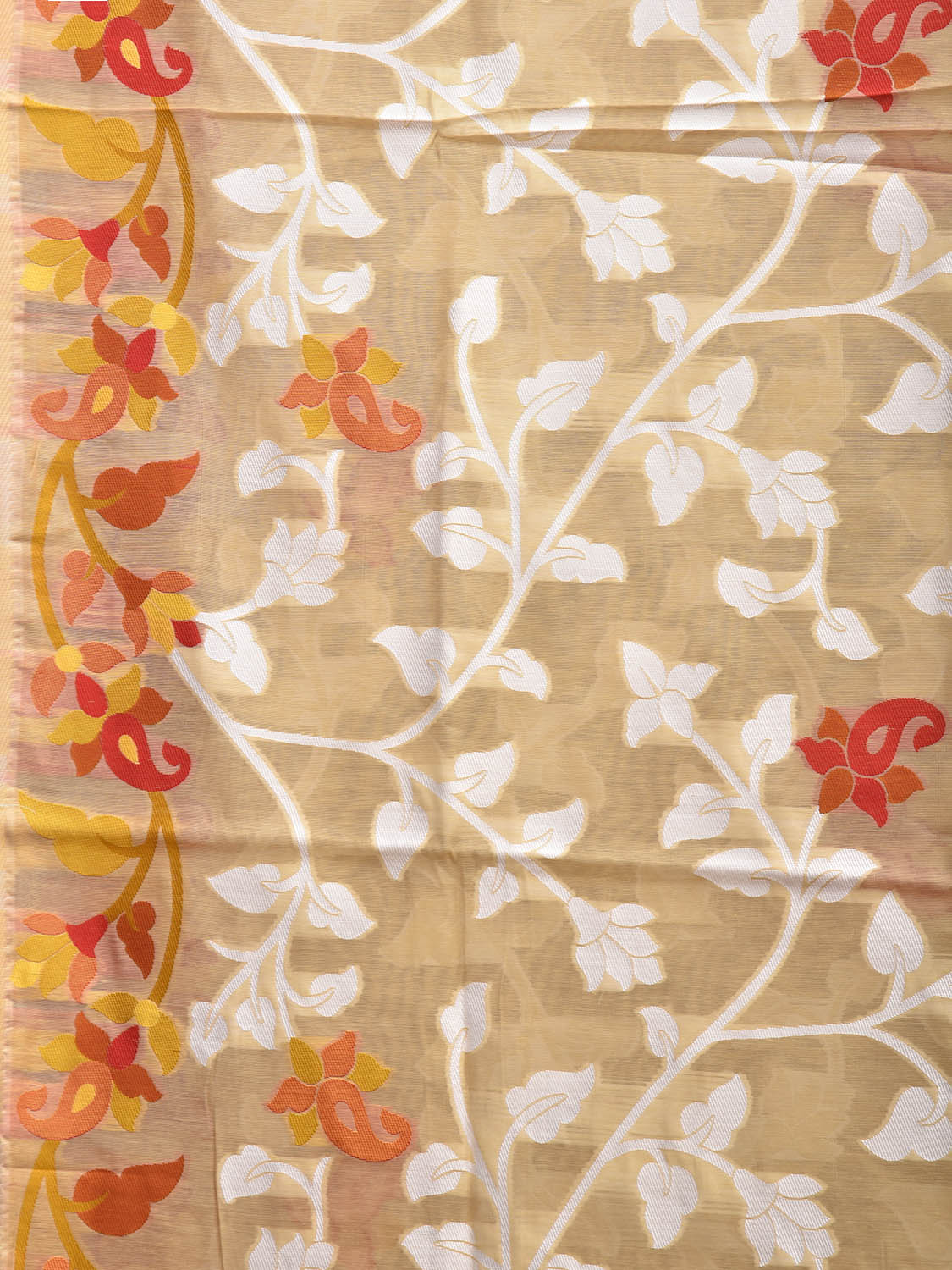 Cream Dhakai Jamdani Cotton Viscose Saree with All Over Floral Design dj0192