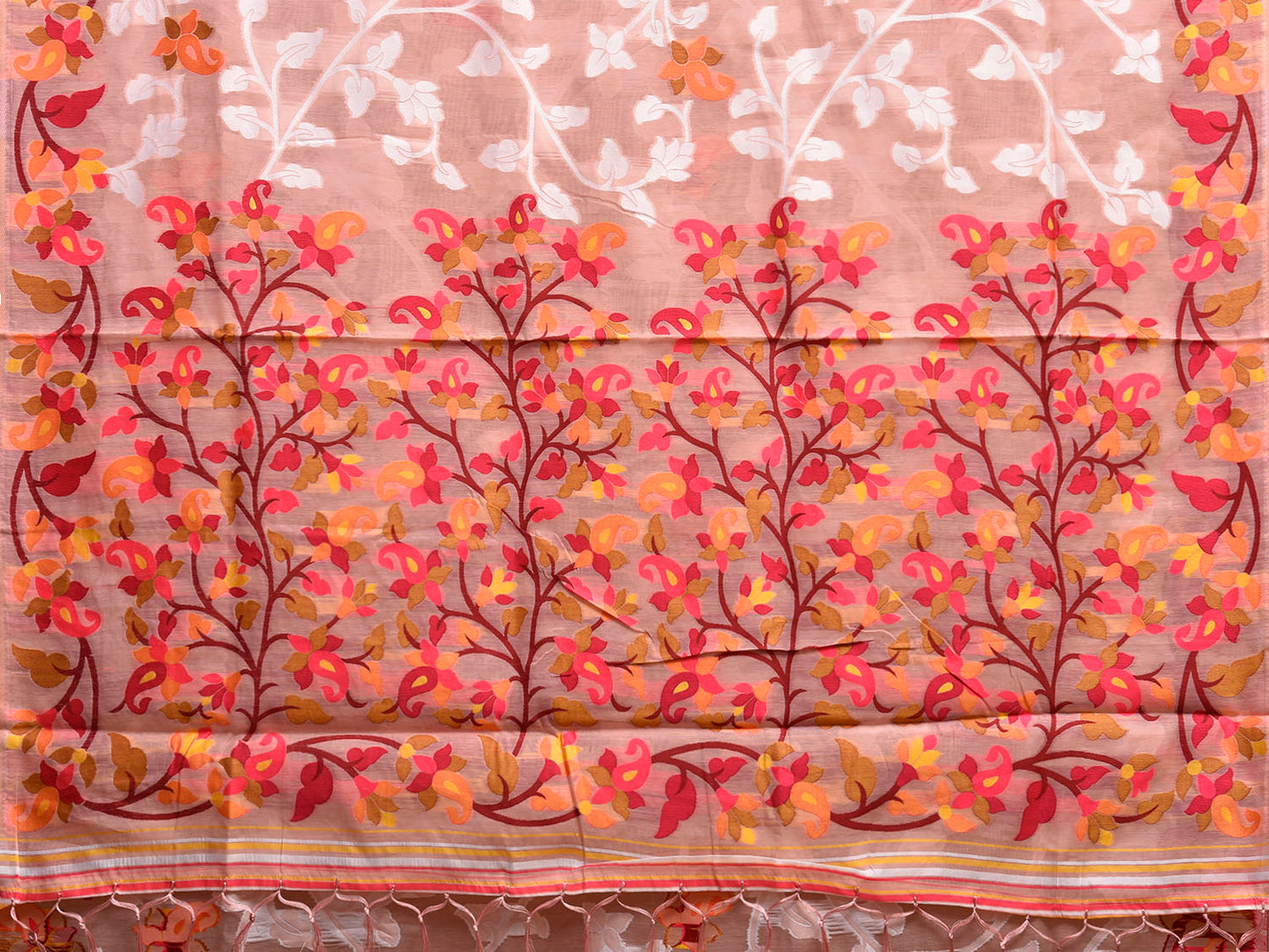 Light Peach Dhakai Jamdani Cotton Viscose Saree with All Over Floral Design dj0194