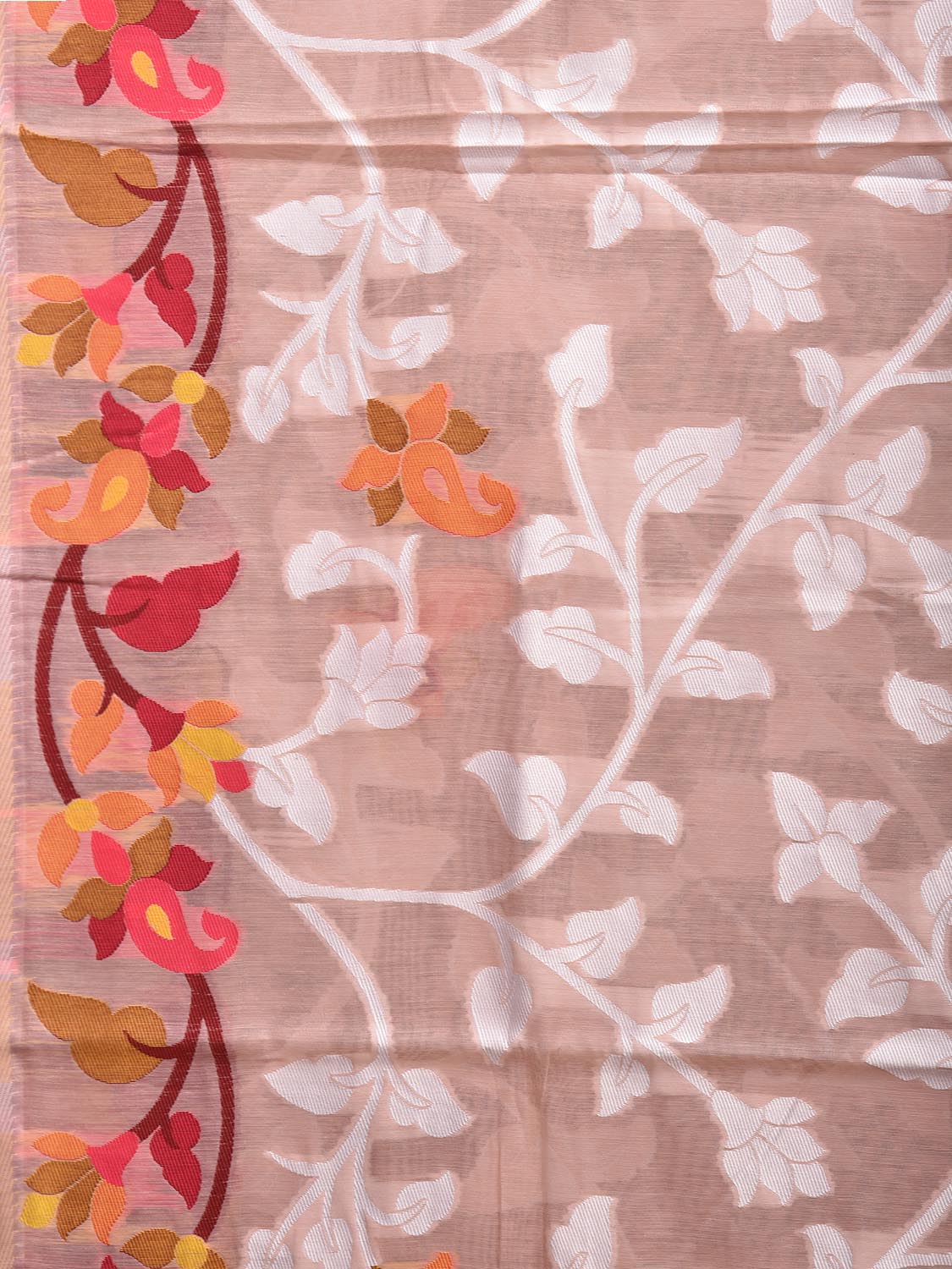 Light Peach Dhakai Jamdani Cotton Viscose Saree with All Over Floral Design dj0194