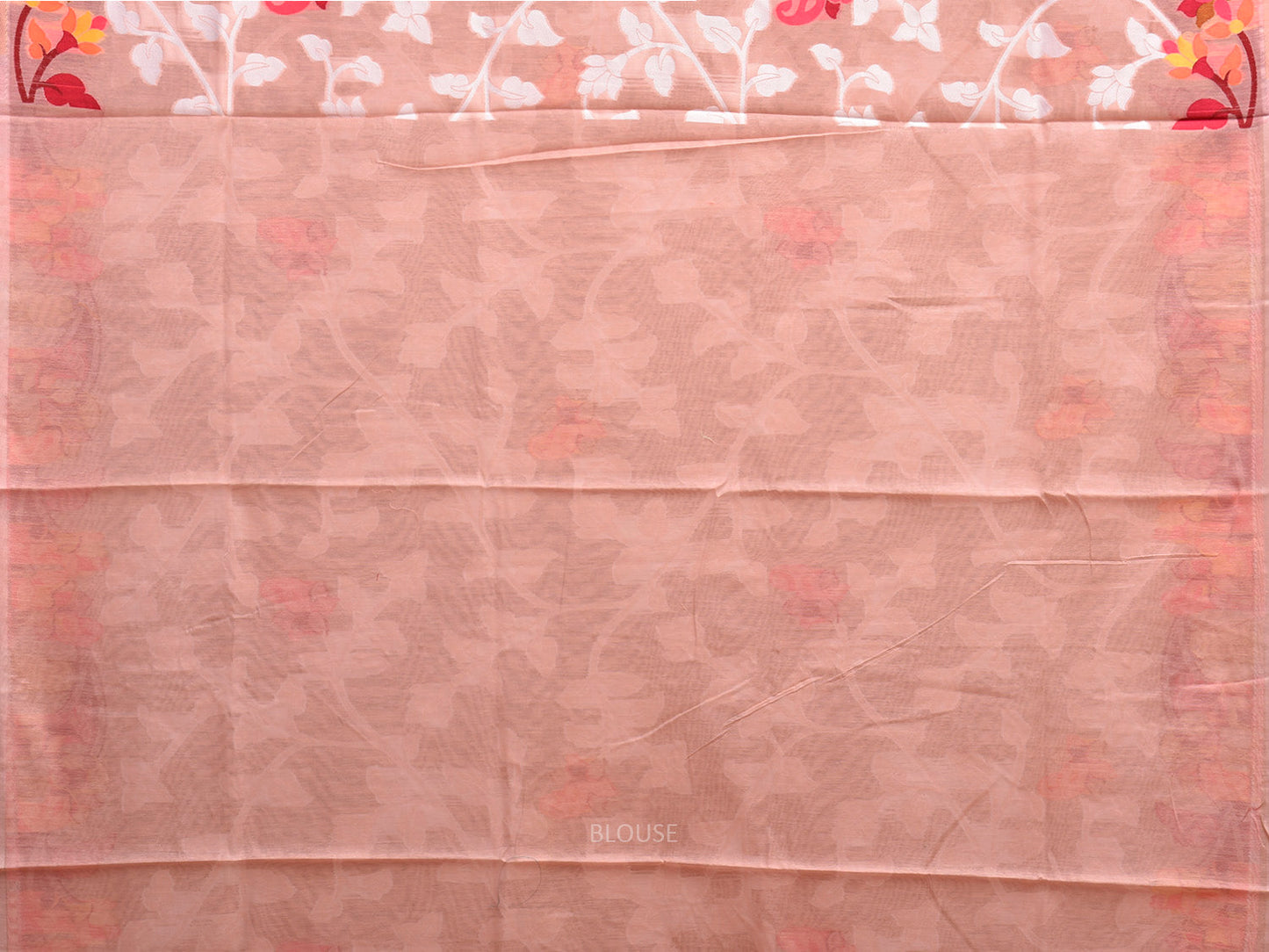 Light Peach Dhakai Jamdani Cotton Viscose Saree with All Over Floral Design dj0194
