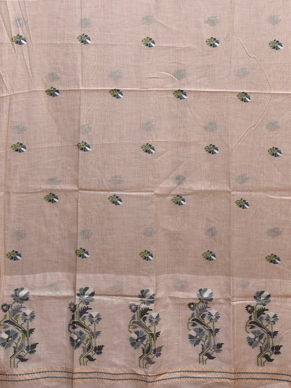 Light Khaki Dhakai Jamdani Cotton Viscose Saree with Floral Buta and Pallu Design dj0199