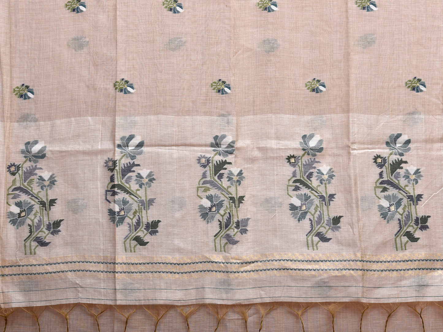 Light Khaki Dhakai Jamdani Cotton Viscose Saree with Floral Buta and Pallu Design dj0199