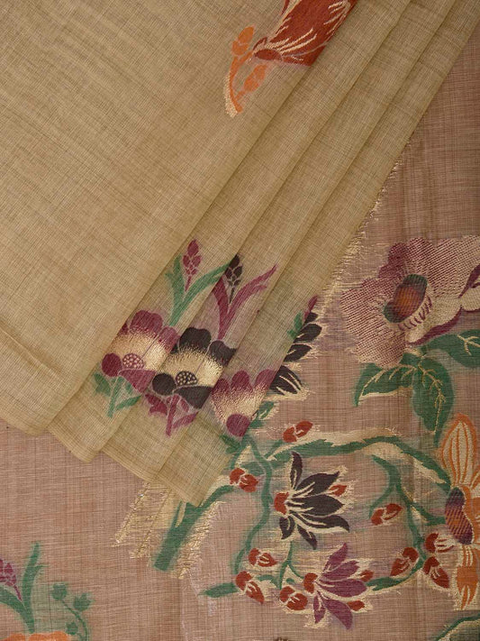 Cream Dhakai Jamdani Cotton Viscose Saree with Buta and Floral Pallu Design dj0200