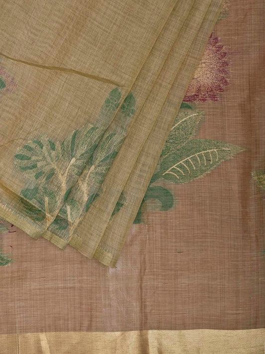 Cream Dhakai Jamdani Cotton Viscose Saree with Floral Border and Pallu Design dj0201