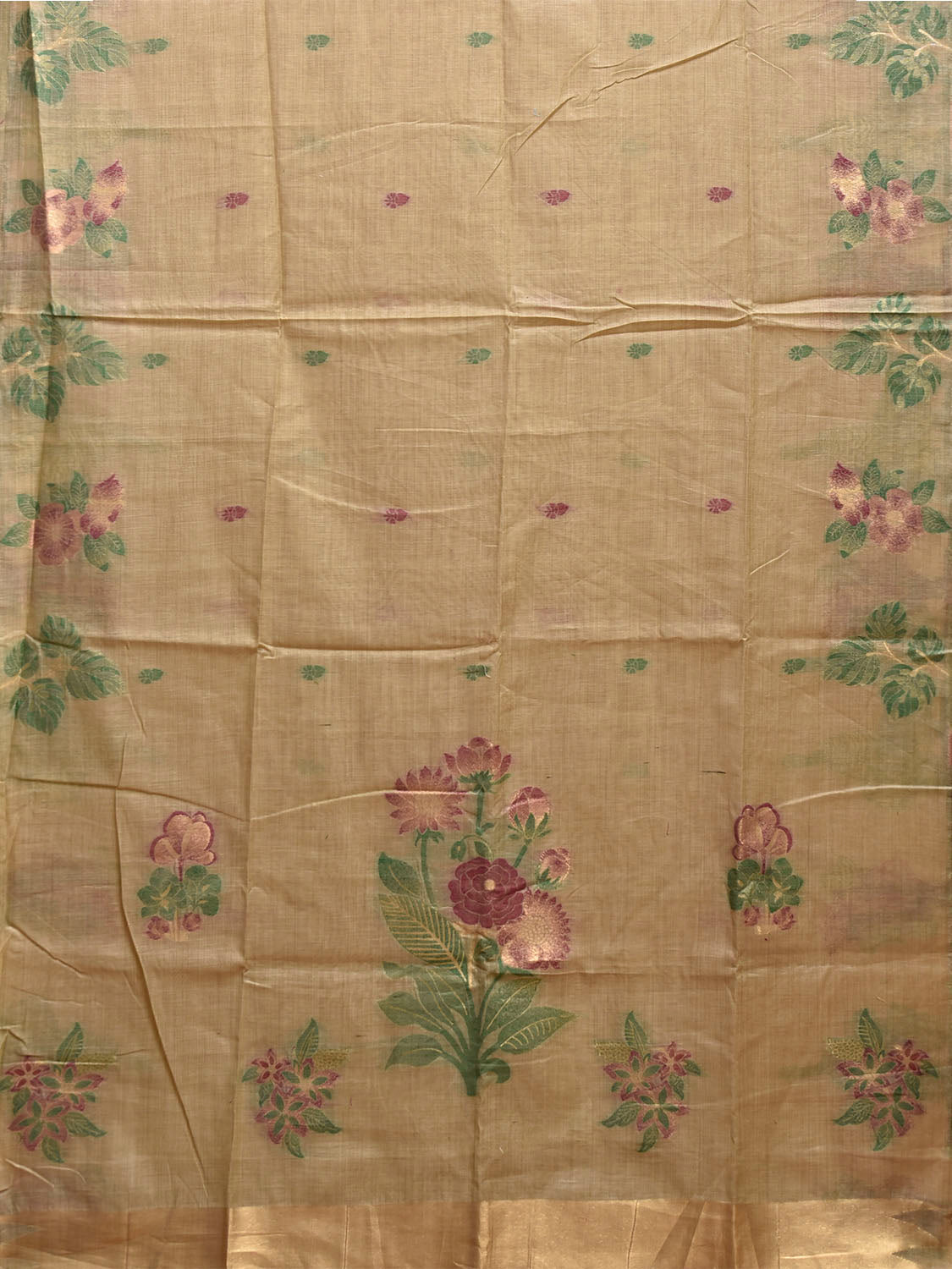 Cream Dhakai Jamdani Cotton Viscose Saree with Floral Border and Pallu Design dj0201