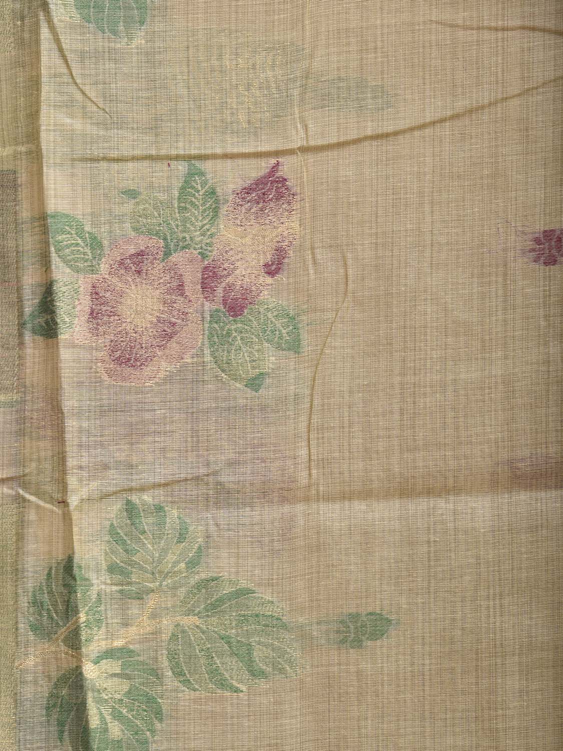 Cream Dhakai Jamdani Cotton Viscose Saree with Floral Border and Pallu Design dj0201
