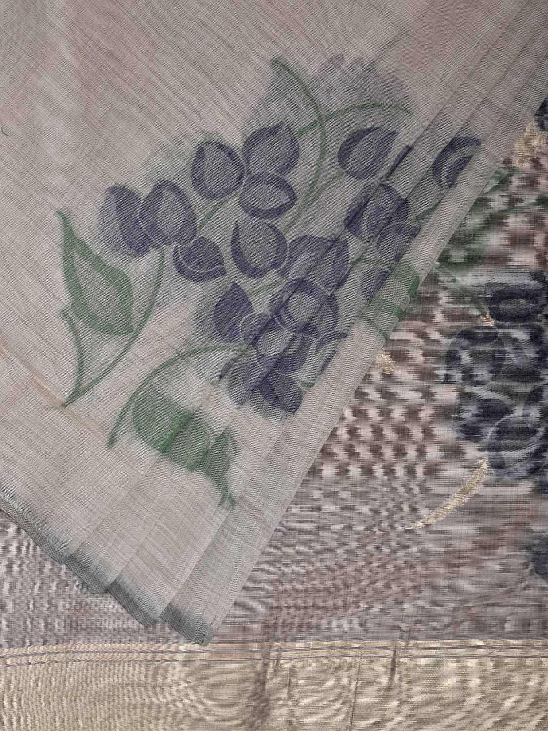 Light Khaki Dhakai Jamdani Cotton Viscose Saree with Floral Body Buta and Pallu Design dj0202