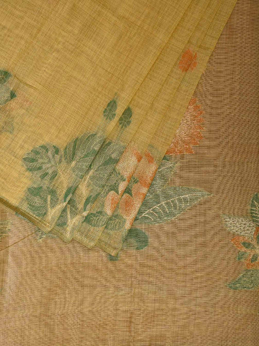 Yellow Dhakai Jamdani Cotton Viscose Saree with Floral Border and Pallu Design dj0203