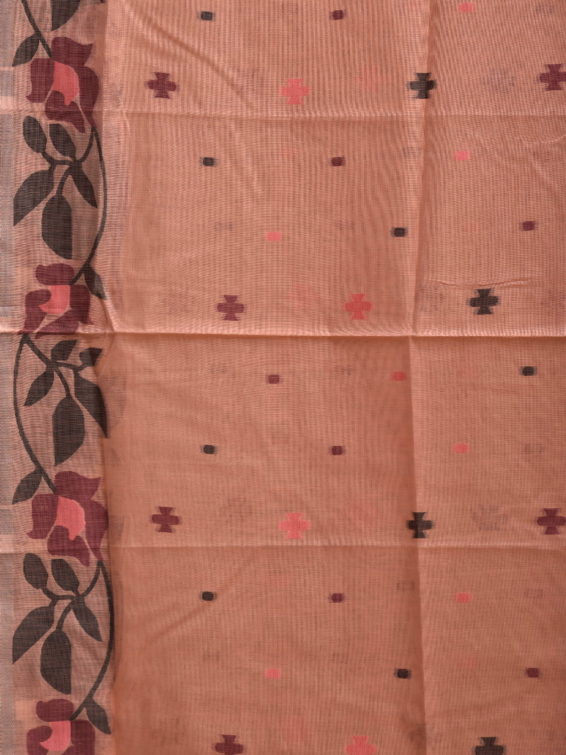 Peach Dhakai Jamdani Cotton Viscose Saree with Floral Border and Pallu Design dj0204