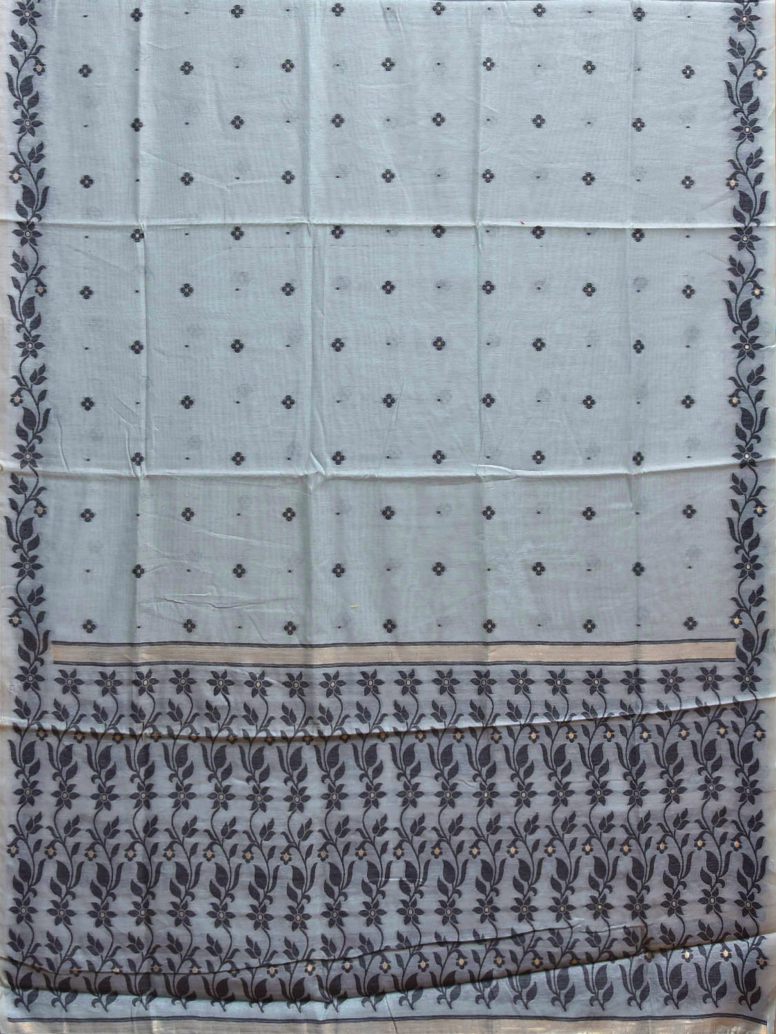 Light Turquoise Dhakai Jamdani Cotton Viscose Saree with Floral Border and Pallu Design dj0206