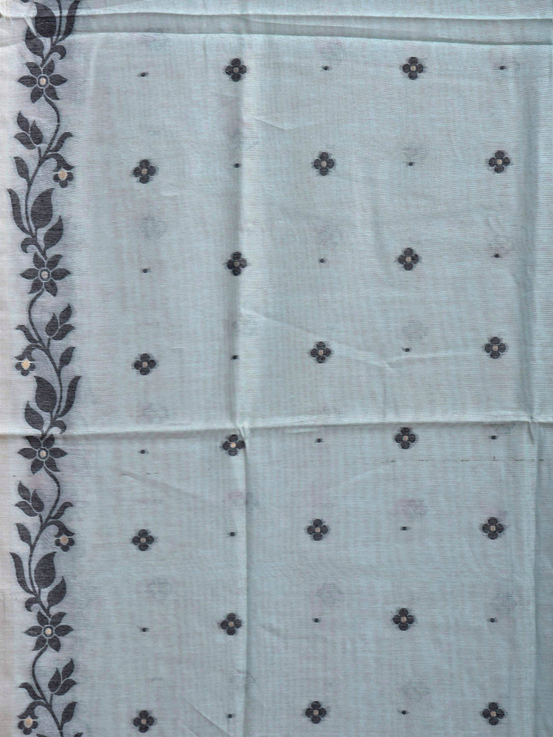 Light Turquoise Dhakai Jamdani Cotton Viscose Saree with Floral Border and Pallu Design dj0206