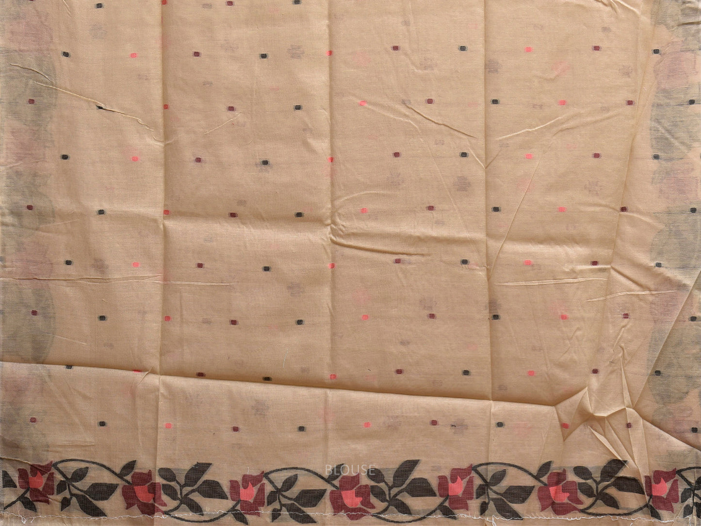 Cream Dhakai Jamdani Cotton Viscose Saree with Floral Border and Pallu Design dj0210