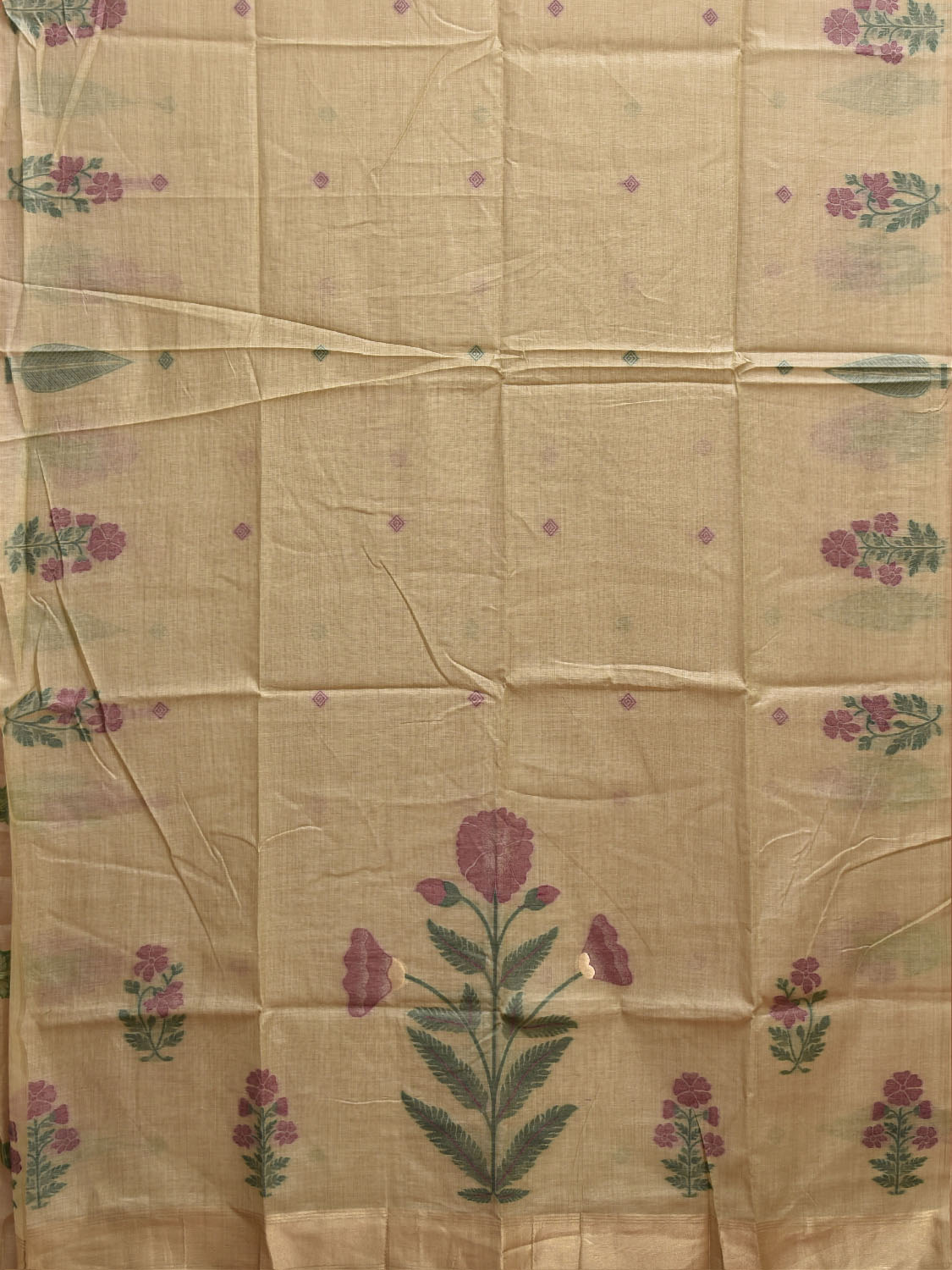 Cream Dhakai Jamdani Cotton Viscose Saree with Floral Border and Pallu Design dj0212