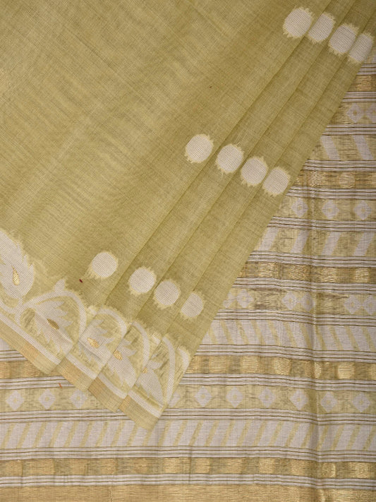 Light Yellow Dhakai Jamdani Cotton Viscose Saree with Border and Pallu Design dj0214