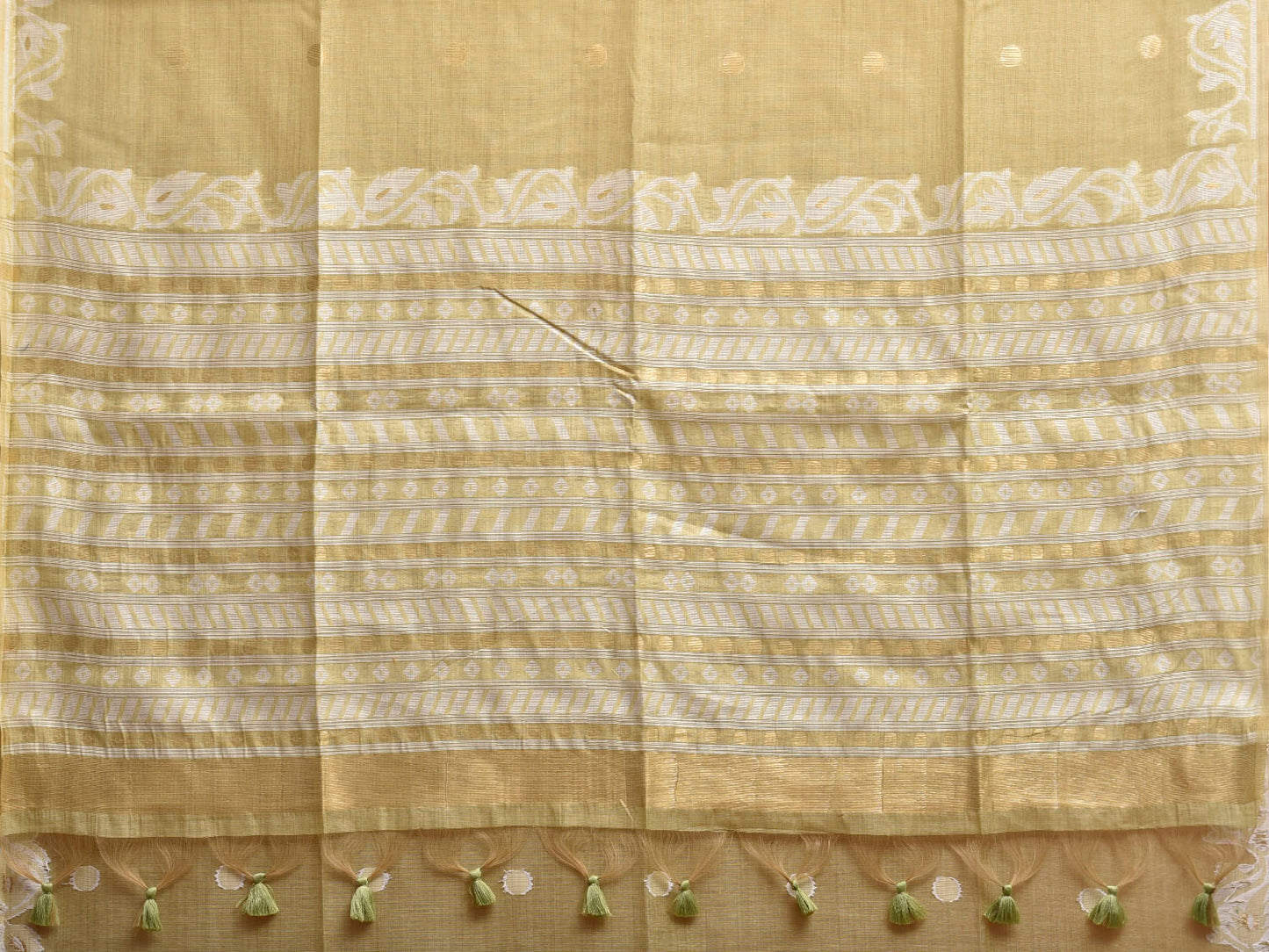 Light Yellow Dhakai Jamdani Cotton Viscose Saree with Border and Pallu Design dj0214