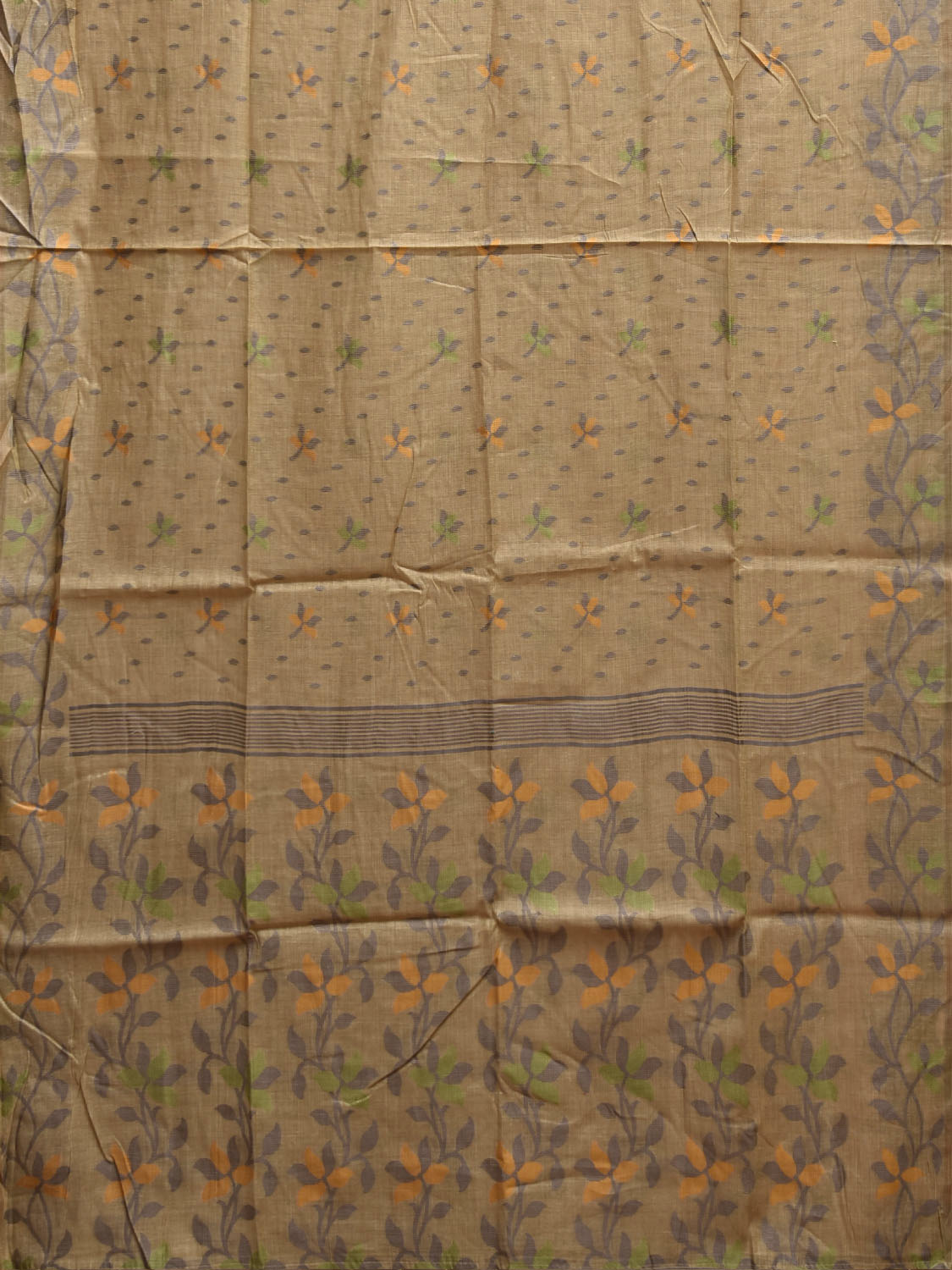 Light Fawn Dhakai Jamdani Cotton Viscose Saree with Floral Border and Pallu Design dj0215