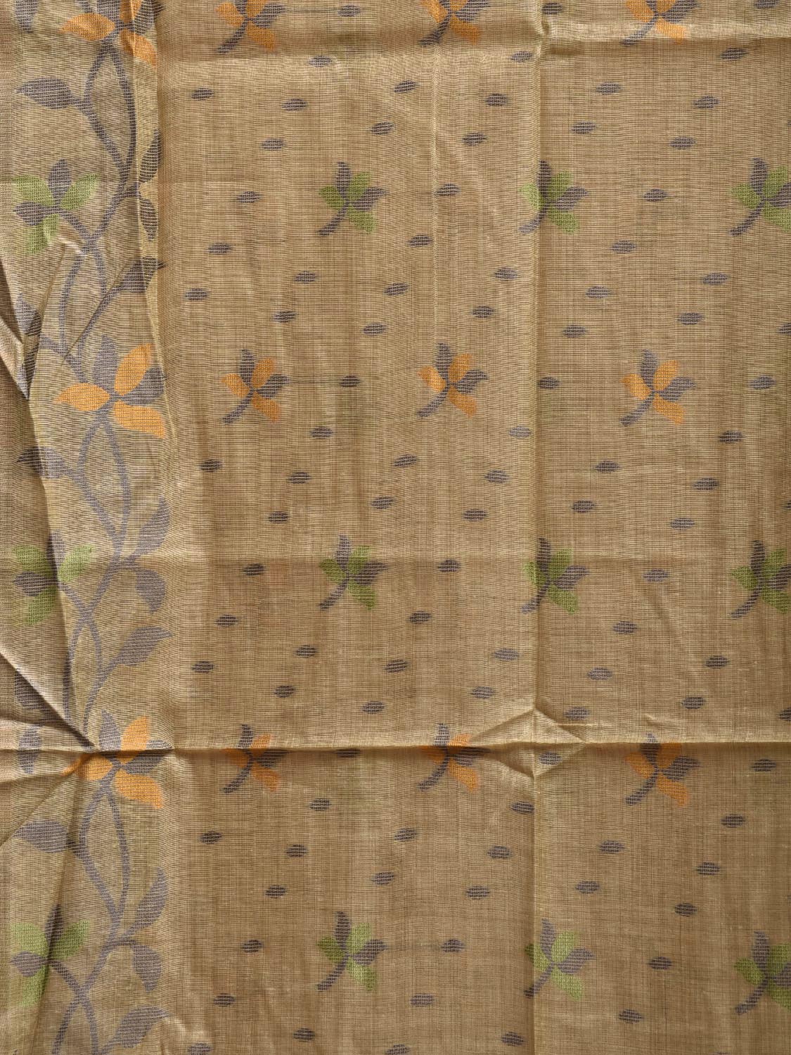 Light Fawn Dhakai Jamdani Cotton Viscose Saree with Floral Border and Pallu Design dj0215