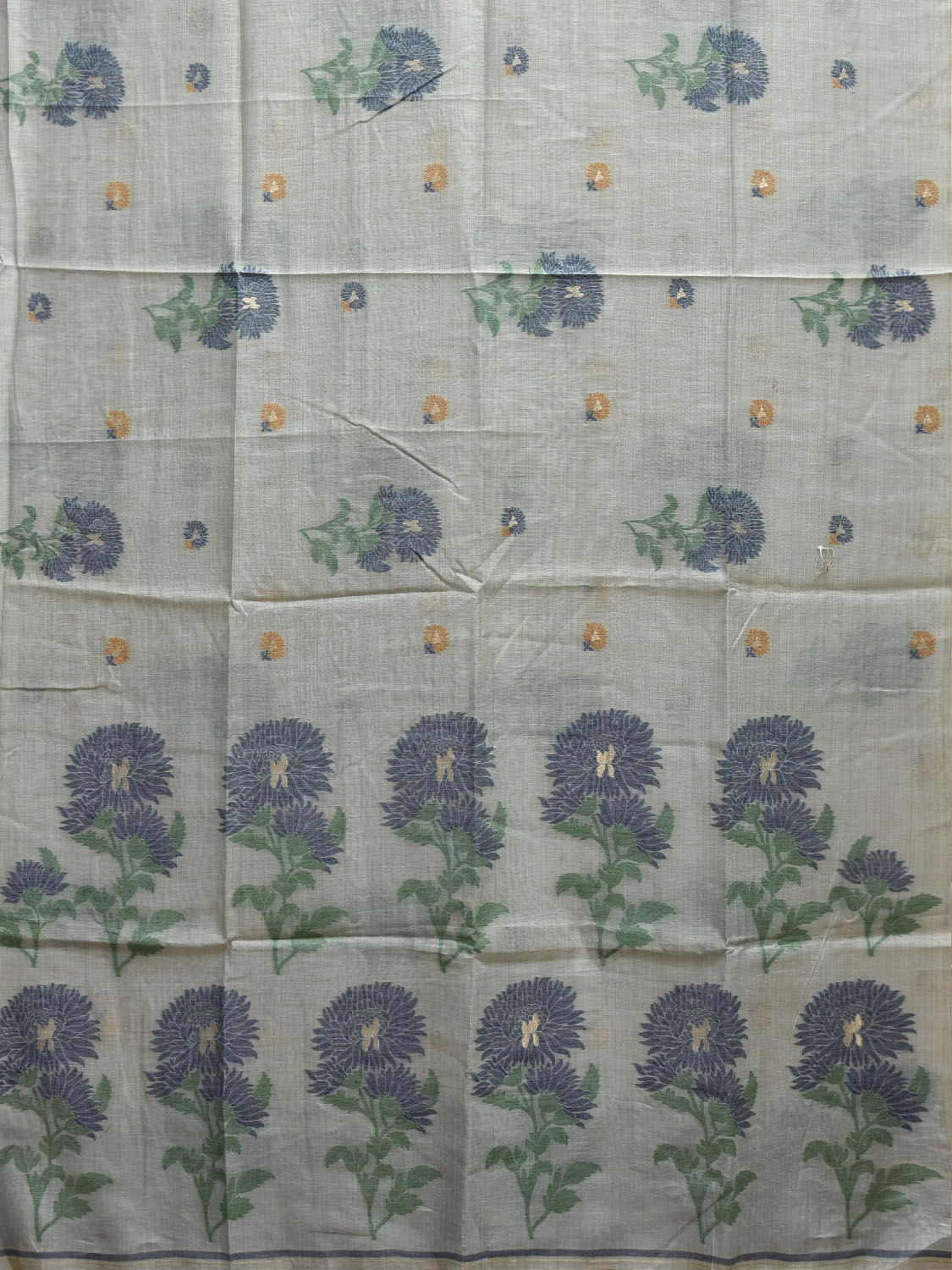 Light Turquoise Dhakai Jamdani Cotton Viscose Saree with Floral Body Buta and Pallu Design dj0216