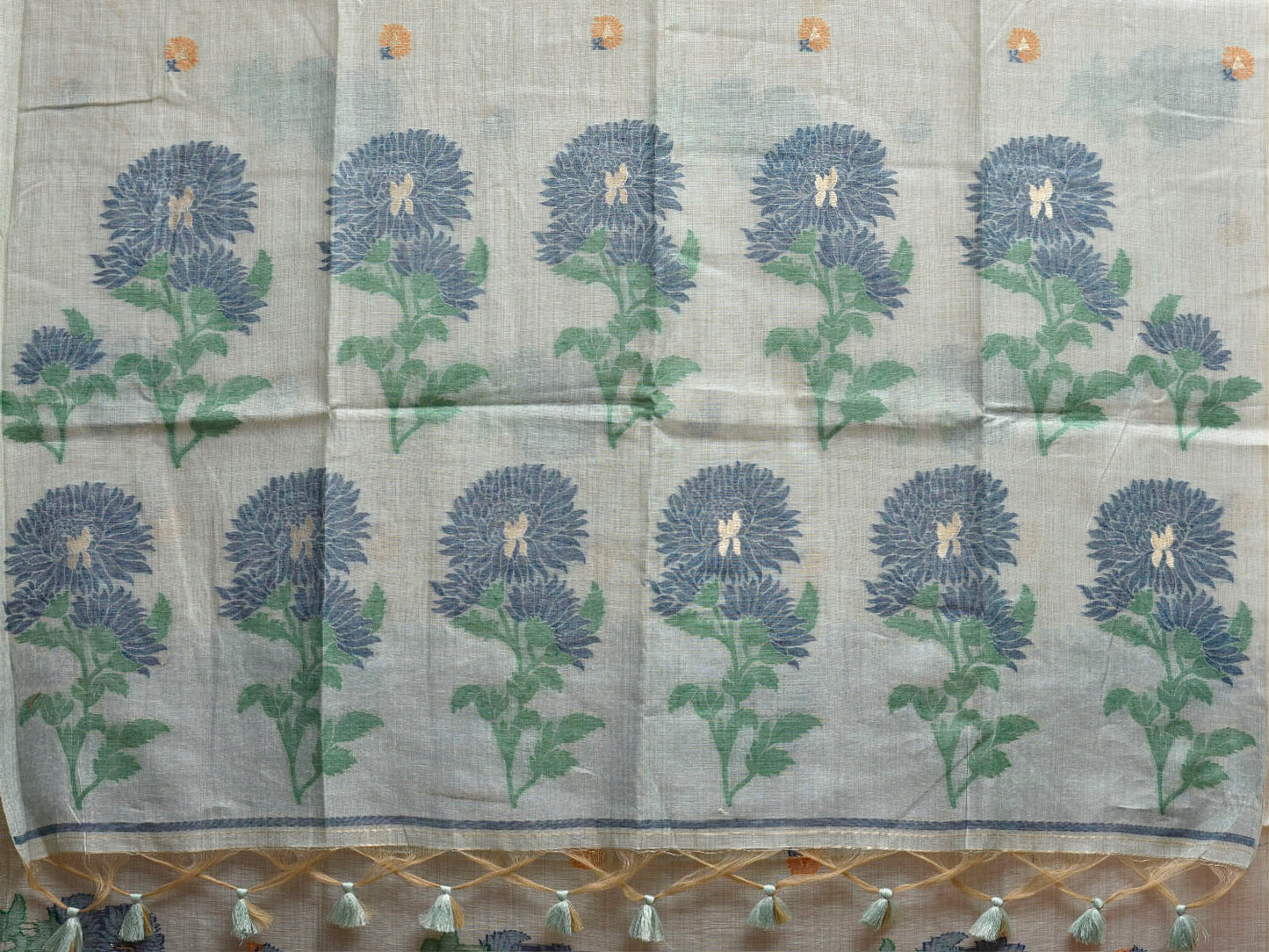 Light Turquoise Dhakai Jamdani Cotton Viscose Saree with Floral Body Buta and Pallu Design dj0216