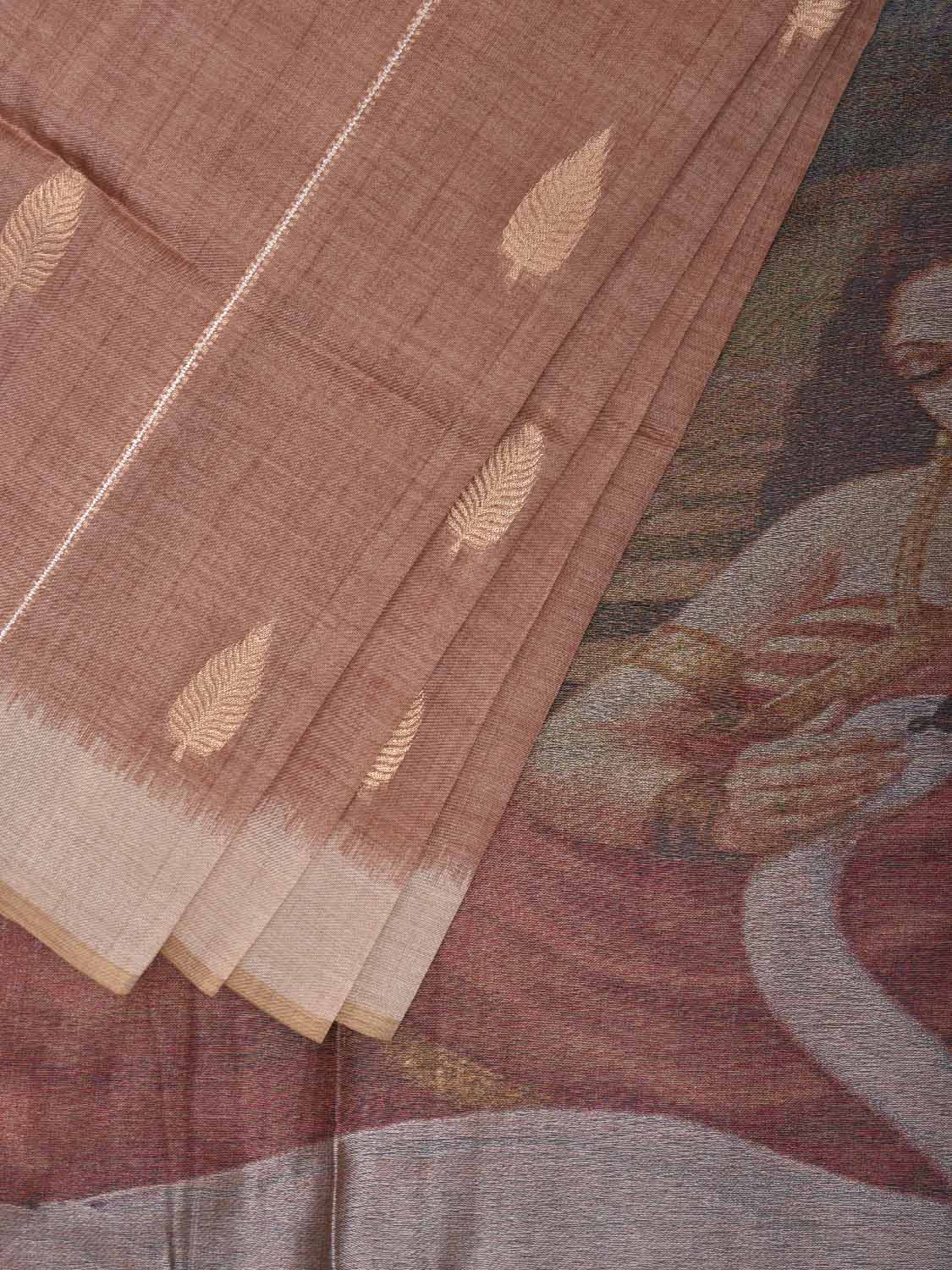 Peach Dhakai Jamdani Cotton Viscose Saree with Body Buta and Painting Pallu Design dj0217