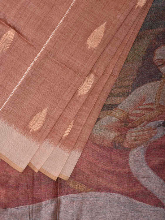 Peach Dhakai Jamdani Cotton Viscose Saree with Body Buta and Painting Pallu Design dj0217