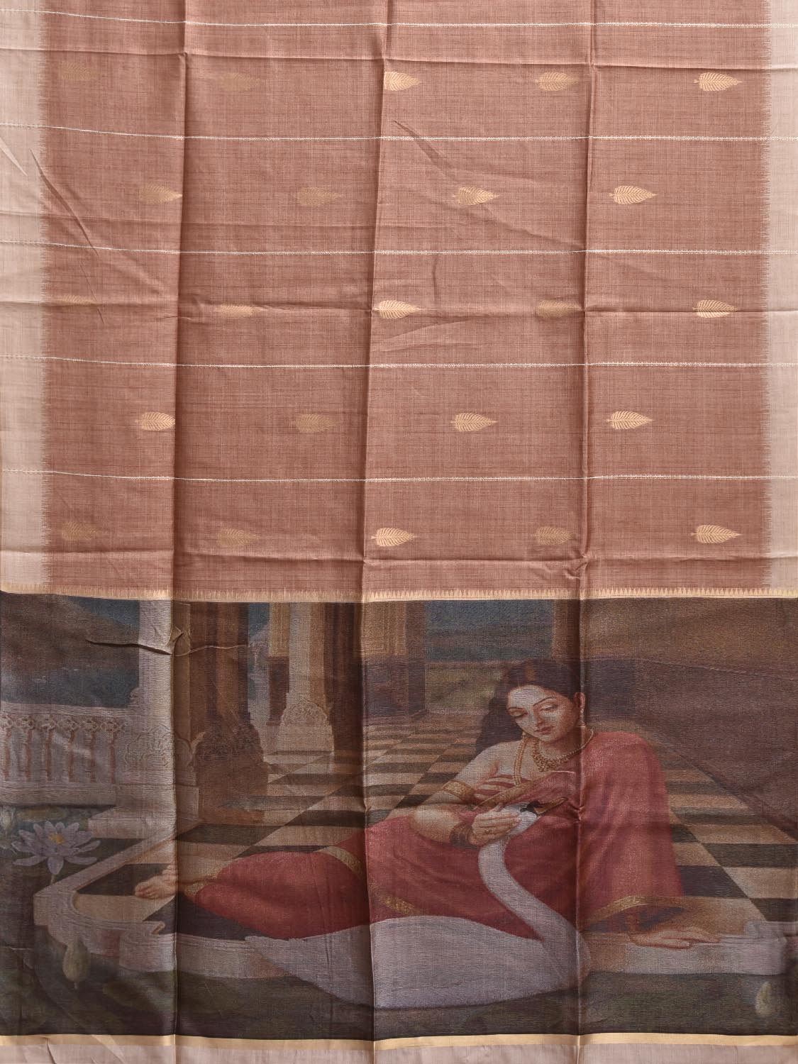 Peach Dhakai Jamdani Cotton Viscose Saree with Body Buta and Painting Pallu Design dj0217