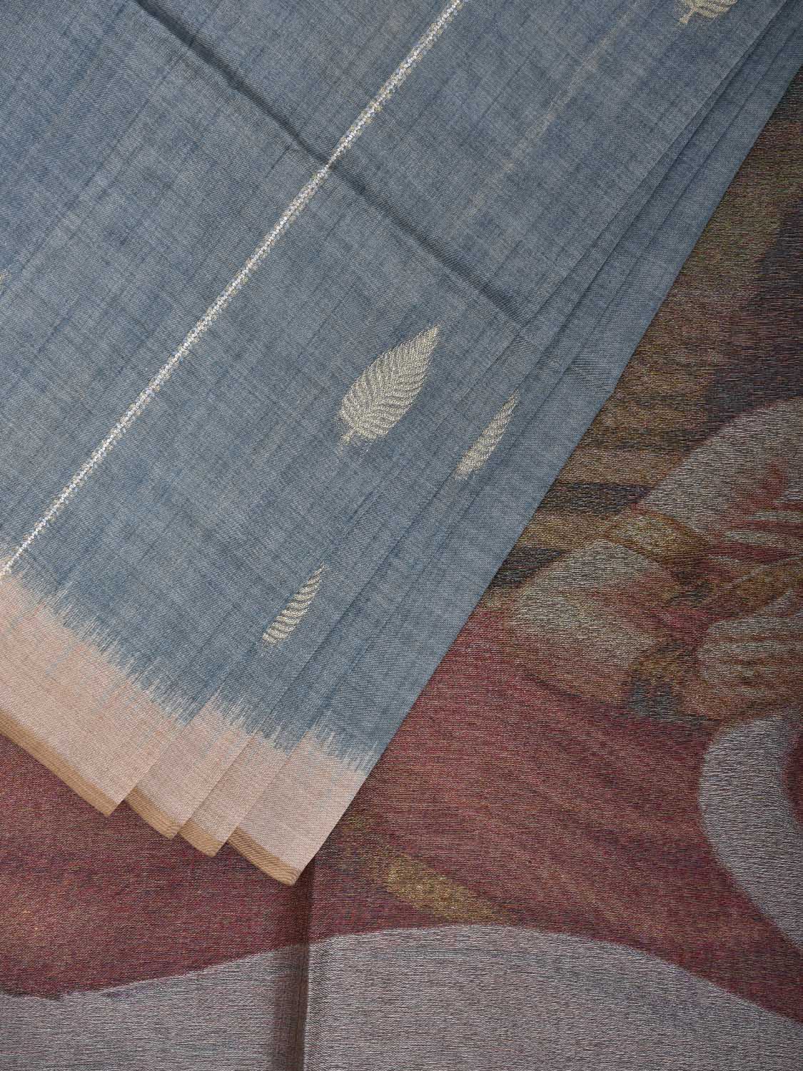 Light Blue Dhakai Jamdani Cotton Viscose Saree with Body Buta and Painting Pallu Design dj0219