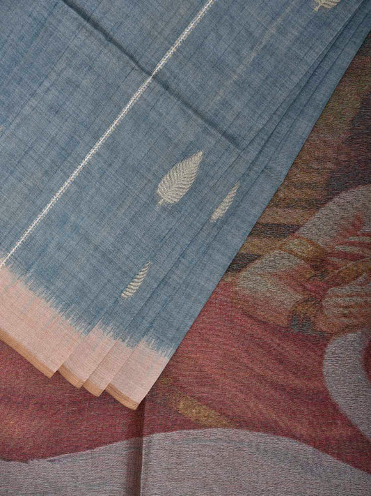 Light Blue Dhakai Jamdani Cotton Viscose Saree with Body Buta and Painting Pallu Design dj0219
