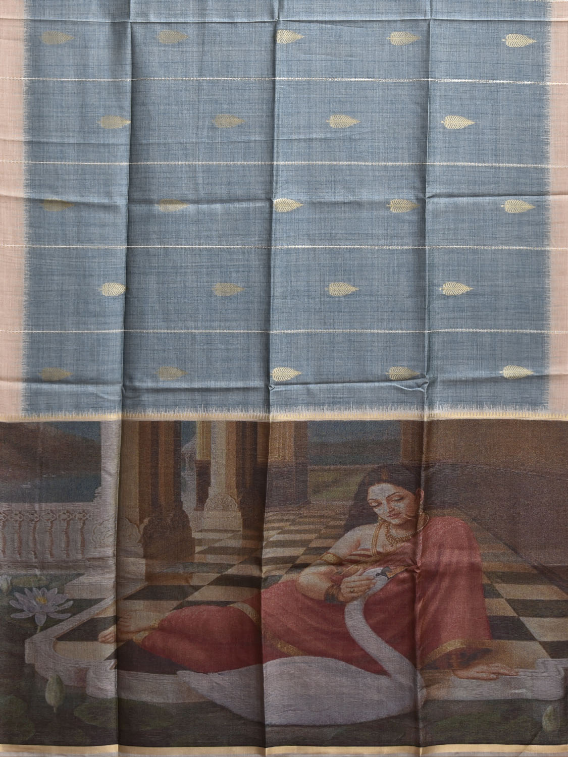 Light Blue Dhakai Jamdani Cotton Viscose Saree with Body Buta and Painting Pallu Design dj0219