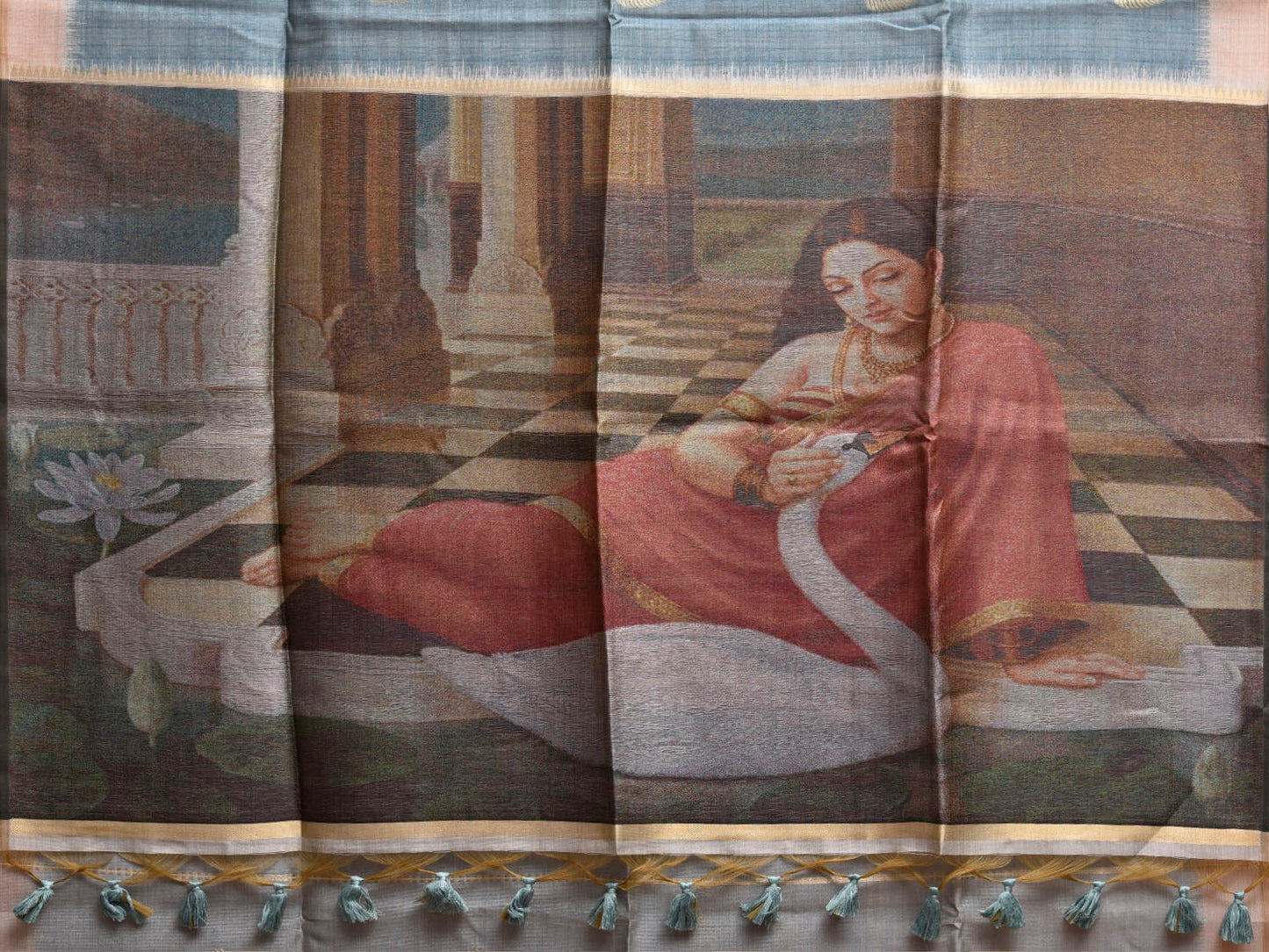 Light Blue Dhakai Jamdani Cotton Viscose Saree with Body Buta and Painting Pallu Design dj0219