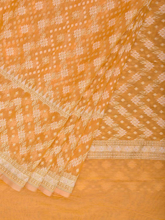 Yellow Dhakai Jamdani Cotton Viscose Saree with All Over Zig-Zag Design dj0221