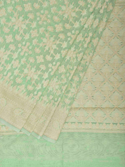 Light Green Dhakai Jamdani Cotton Viscose Saree with All Over Grill Design dj0223