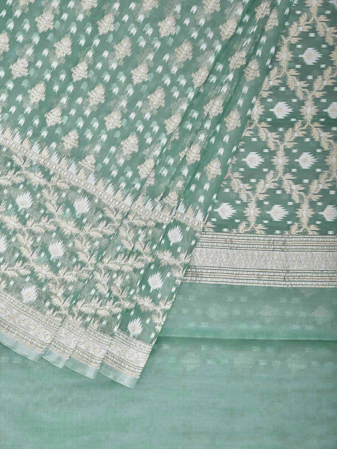 Green Dhakai Jamdani Cotton Viscose Saree with All Over and Border Design dj0225
