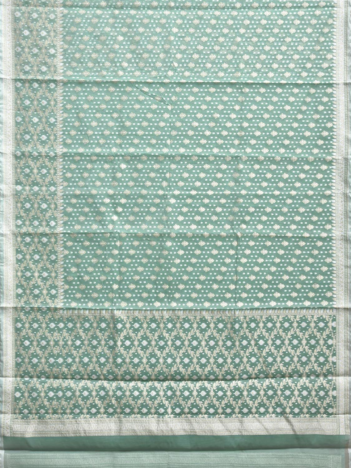 Green Dhakai Jamdani Cotton Viscose Saree with All Over and Border Design dj0225