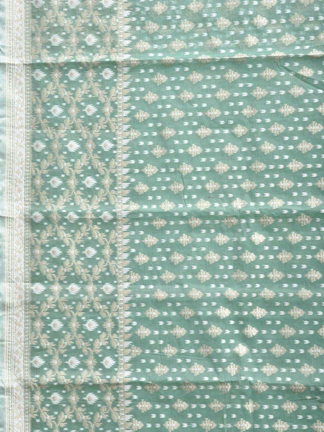 Green Dhakai Jamdani Cotton Viscose Saree with All Over and Border Design dj0225