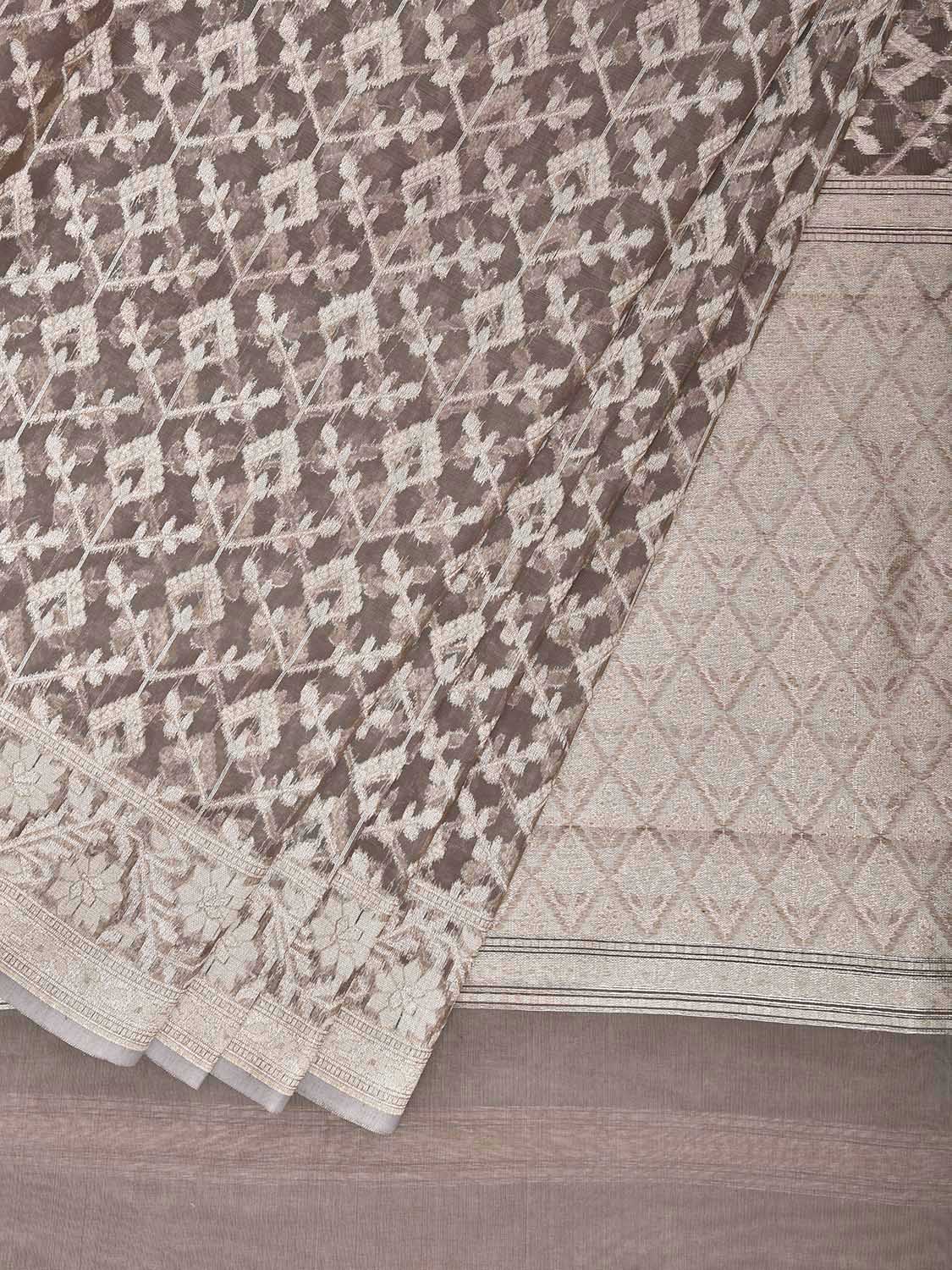 Light Brown Dhakai Jamdani Cotton Viscose Saree with All Over Grill Design dj0226