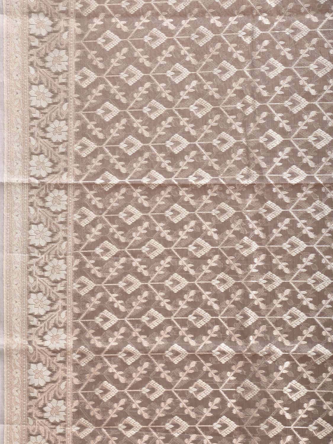 Light Brown Dhakai Jamdani Cotton Viscose Saree with All Over Grill Design dj0226