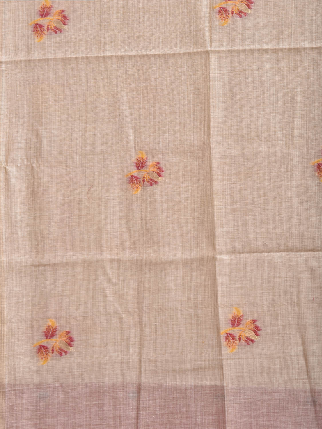 Beige and Yellow Dhakai Jamdani Cotton Viscose Saree with Buta and Cows Pallu Design dj0230