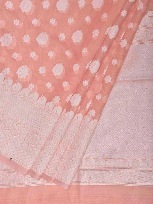 Light Peach Dhakai Jamdani Cotton Viscose Saree with Small Buta and Border Design dj0231