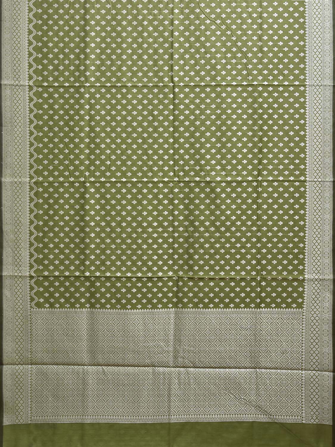 Olive Dhakai Jamdani Cotton Viscose Saree with Small Buta and Pallu Design dj0232