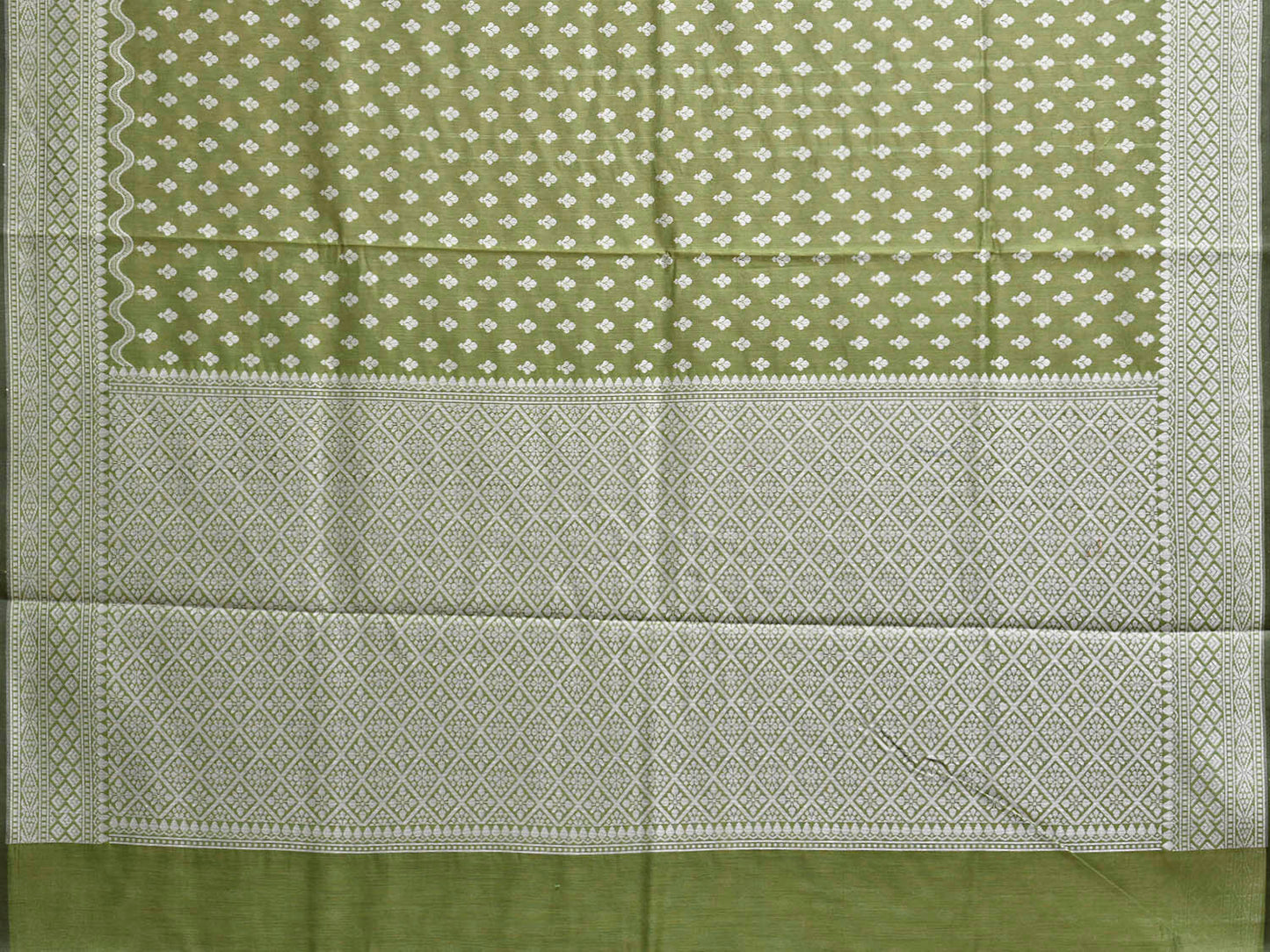 Olive Dhakai Jamdani Cotton Viscose Saree with Small Buta and Pallu Design dj0232