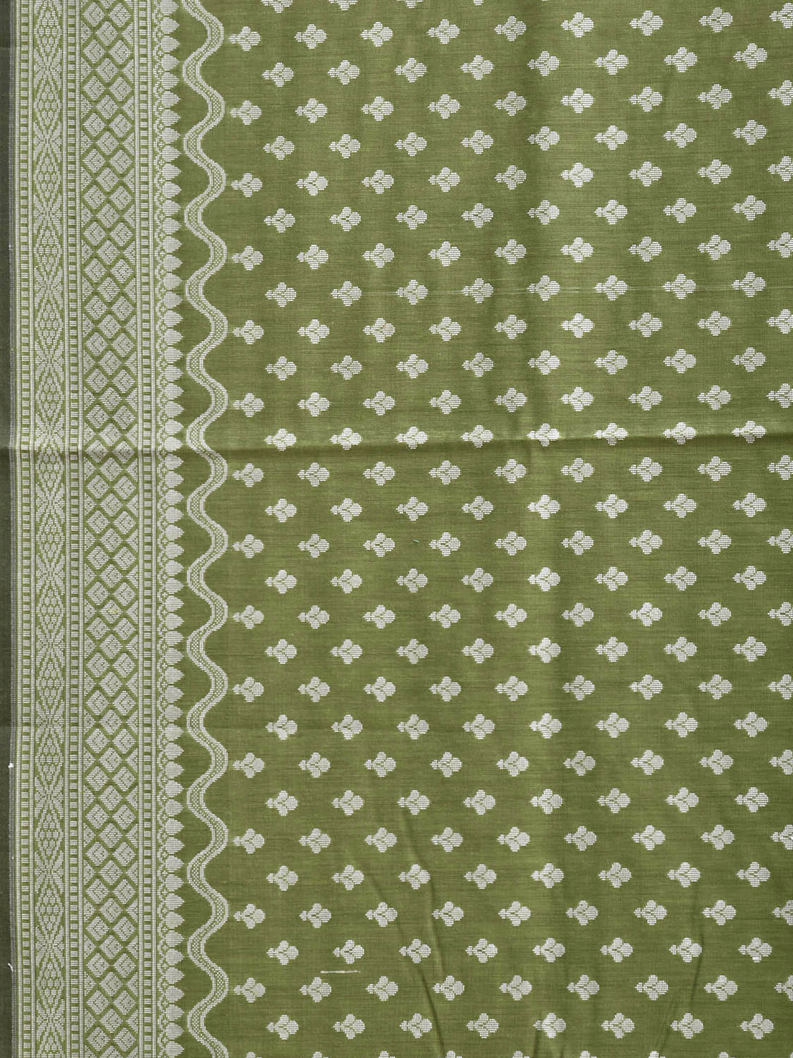 Olive Dhakai Jamdani Cotton Viscose Saree with Small Buta and Pallu Design dj0232