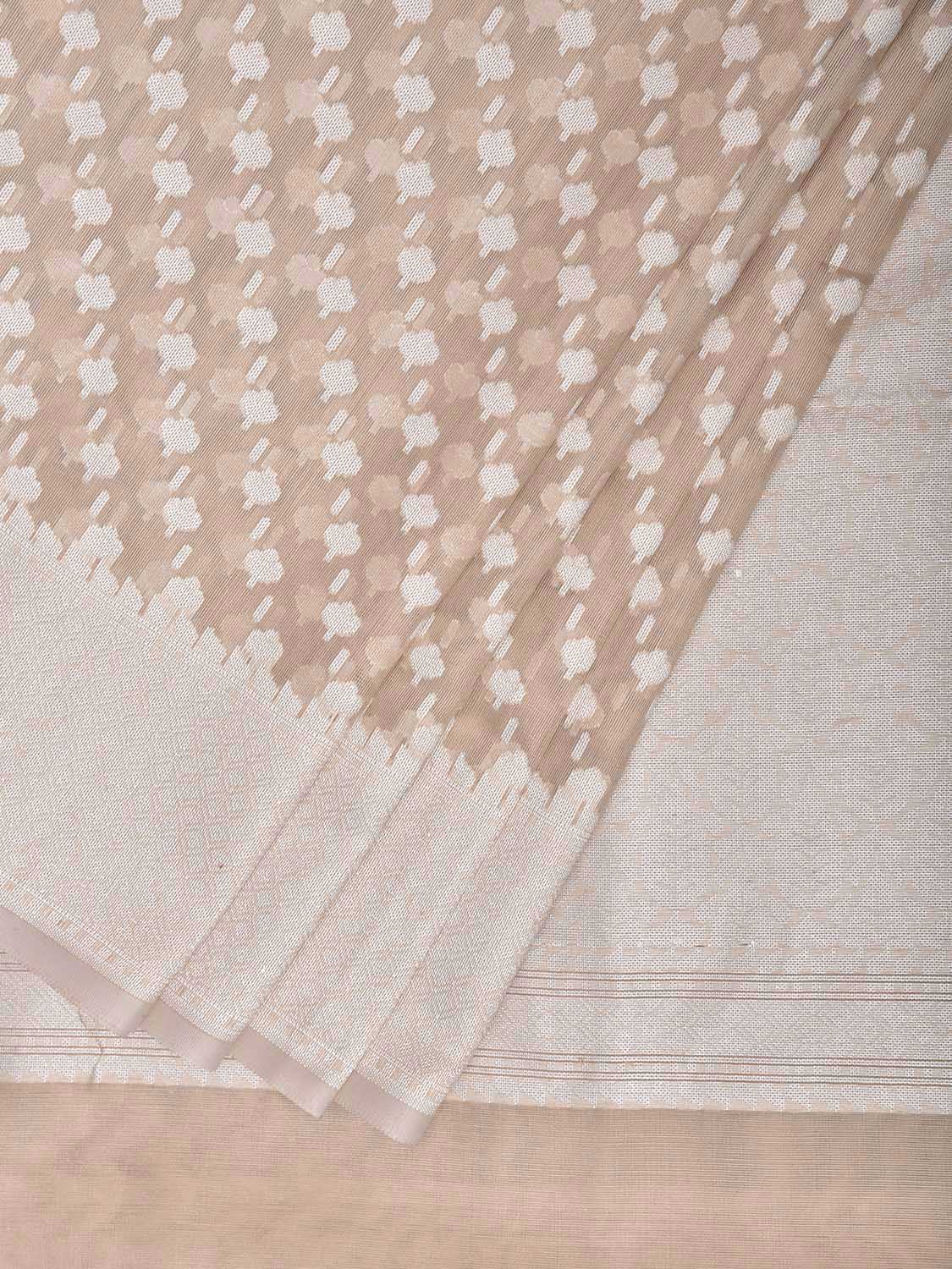 Cream Dhakai Jamdani Cotton Viscose Saree with Small Buta and Pallu Design dj0233