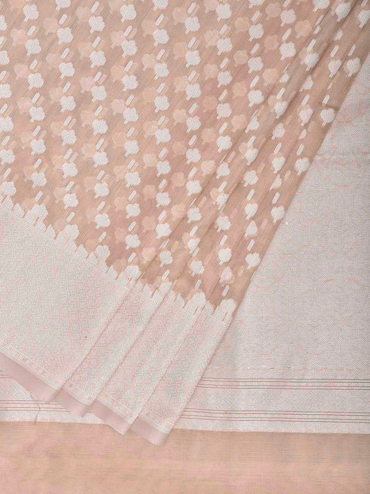 Cream Dhakai Jamdani Cotton Viscose Saree with Small Buta and Pallu Design dj0233
