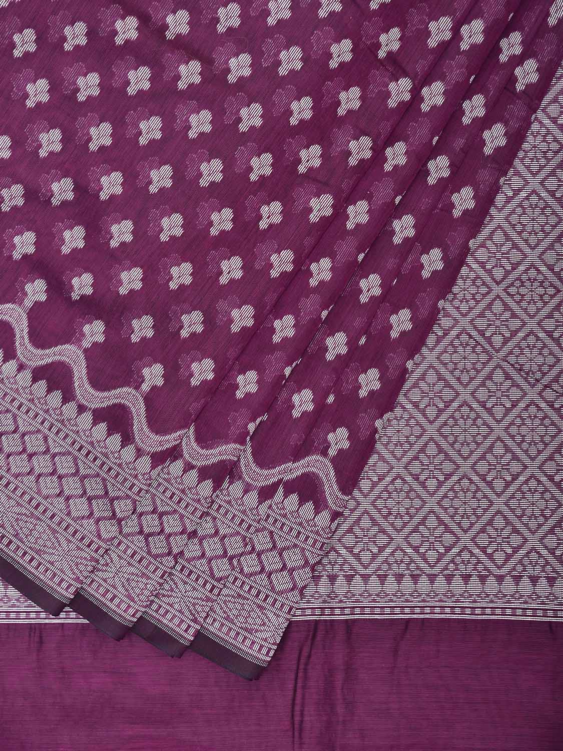 Purple Dhakai Jamdani Cotton Viscose Saree with Small Buta and Pallu Design dj0234