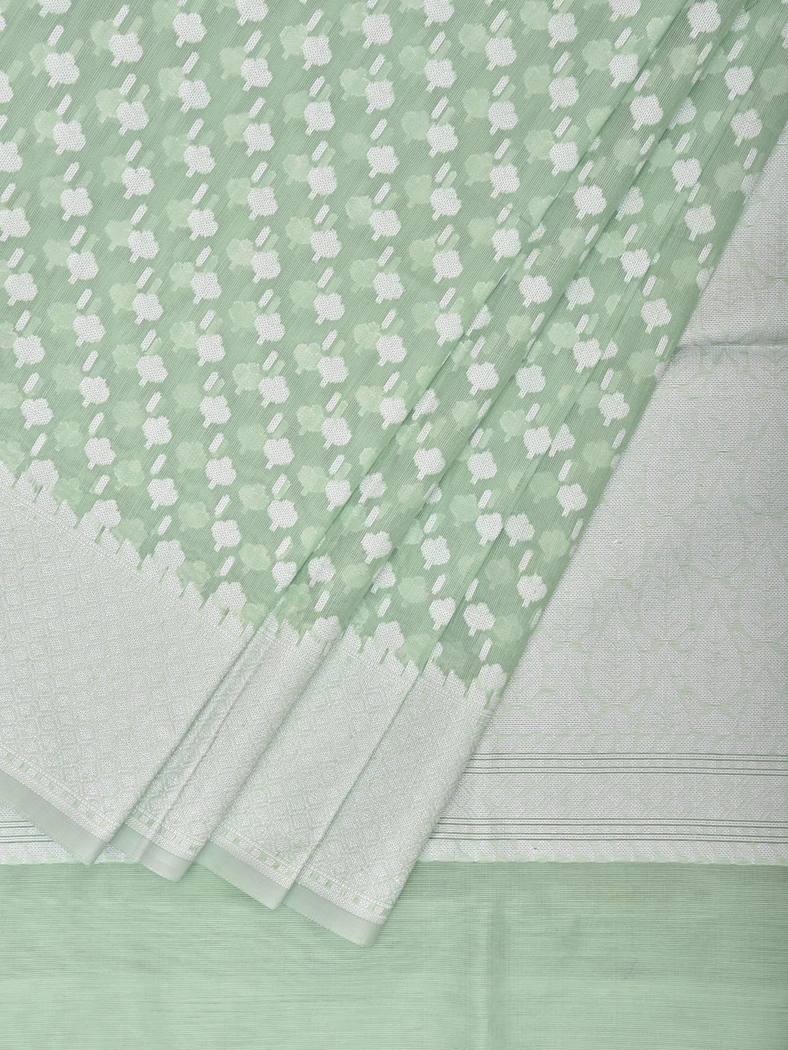 Light Green Dhakai Jamdani Cotton Viscose Saree with Small Buta and Pallu Design dj0236