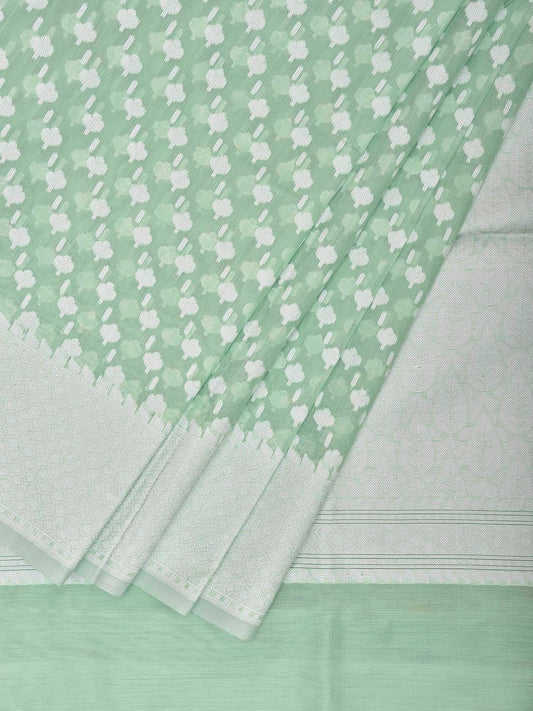 Light Green Dhakai Jamdani Cotton Viscose Saree with Small Buta and Pallu Design dj0236