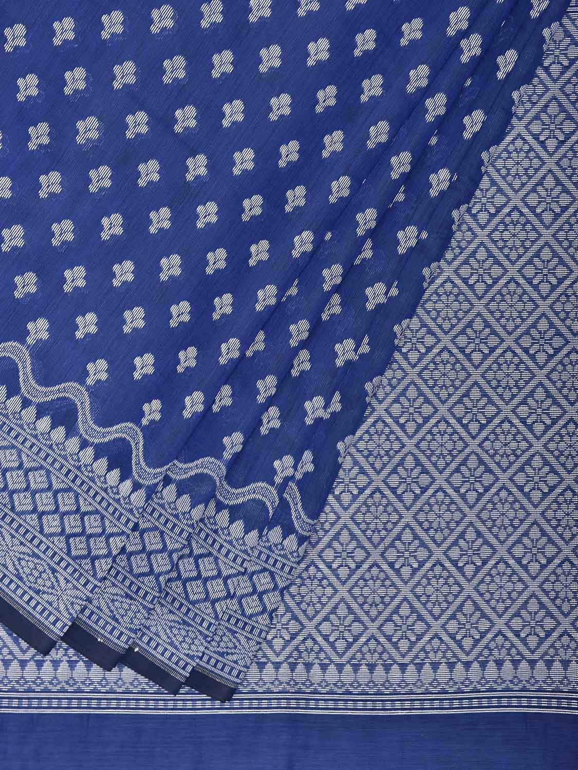 Blue Dhakai Jamdani Cotton Viscose Saree with Small Buta and Pallu Design dj0238