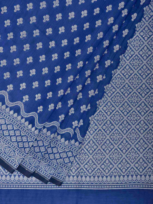 Blue Dhakai Jamdani Cotton Viscose Saree with Small Buta and Pallu Design dj0238