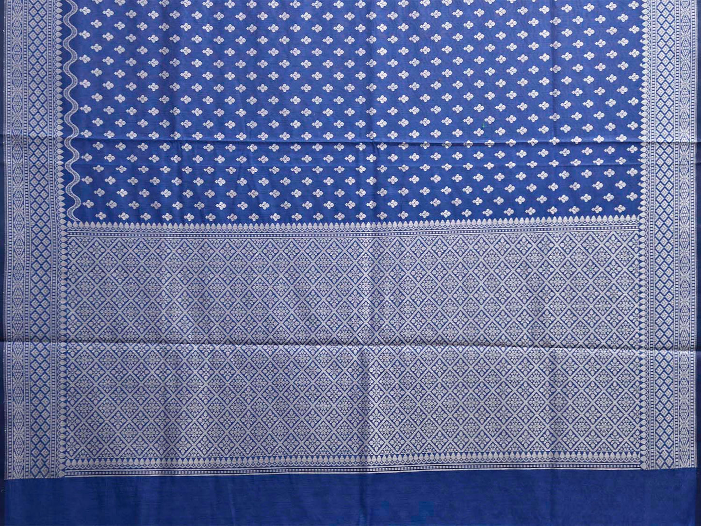 Blue Dhakai Jamdani Cotton Viscose Saree with Small Buta and Pallu Design dj0238